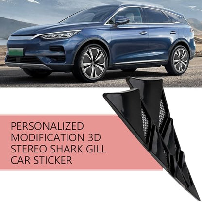 2 PCS Hood Side Vent Shark Spoiler, ABS Carbon Fiber Spoiler, Self-adhesiveHood Ventilation Decorative Stickers, Universal Exterior Car Accessories (Black)