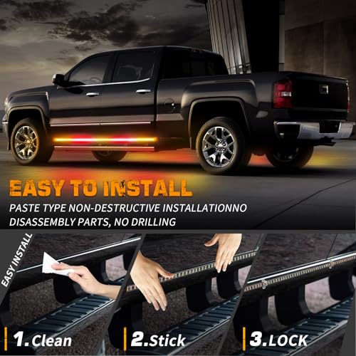 XRIDONSEN 2PCS 60 inch Amber Red Running Board Lights Strip 720 LED Emergency Strobe Lights Flashing Warning Safety Hazard Caution Side Light for Tow Plow Trucks Construction Vehicles SUV Car - color: Amber/Red