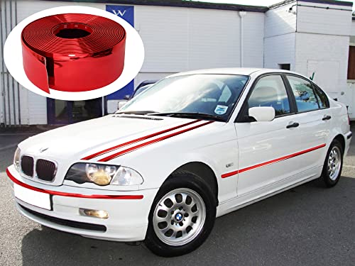 Chrome Red Car Motor Bike Self-Adhesive Exterior and Interior Molding Trim Universal Dashboard Bumper Window Door Body Side Decorative Strip Scratch-Proof (Width: 2 inch (50mm), 25Ft) - size: 25Ft, style: Width: 2 inch (50mm)