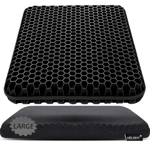 Gel Seat Cushion, Large Gel Cushion Breathable Honeycomb Chair Pads Gel Cushion with Non-Slip Cover for Home Office Chair Car Seat Wheelchair Absorbs Body Pressure Points, As Seen on TV (Black) - color: Black, size: Large: 17 x 17 x 1.7 inch