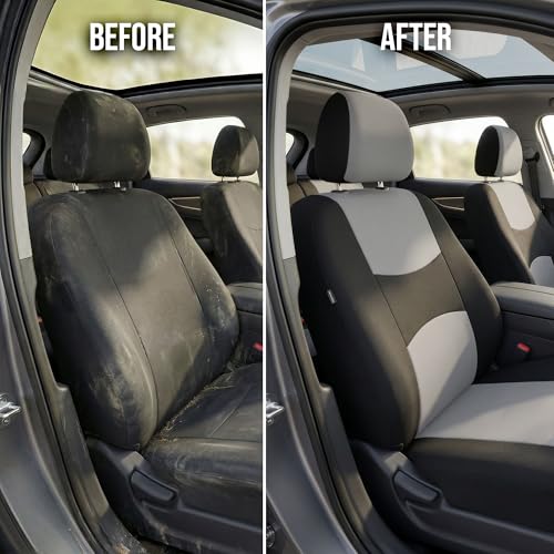 FH Group Car Seat Covers Full Set Cloth - Universal Fit Automotive Seat Covers, Low Back Front Seat Covers, Solid Back Seat Cover, Washable Car Seat Cover for SUV, Sedan and Van Gray - color: Gray, style: Seat Cover Full Set