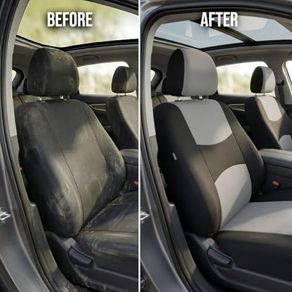 FH Group Car Seat Covers Full Set Cloth - Universal Fit Automotive Seat Covers, Low Back Front Seat Covers, Solid Back Seat Cover, Washable Car Seat Cover for SUV, Sedan and Van Gray - color: Gray, style: Seat Cover Full Set