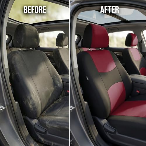 FH Group FB050102 Flat Cloth Seat Covers (Burgundy) Front Set – Universal Fit for Cars Trucks & SUVs - color: Burgundy, style: Seat Cover Front Set