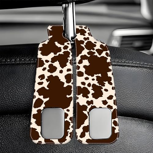 1 Pack Car Seat Headrest Hooks for Purses and Bags Camouflage Brown Cow Skin Bag Purse Holder for Car with Double Metal Hooks Car Purse Hanger Hanging Accessories - color: Camouflage Brown Cow Skin