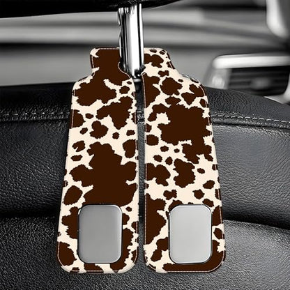 1 Pack Car Seat Headrest Hooks for Purses and Bags Camouflage Brown Cow Skin Bag Purse Holder for Car with Double Metal Hooks Car Purse Hanger Hanging Accessories - color: Camouflage Brown Cow Skin