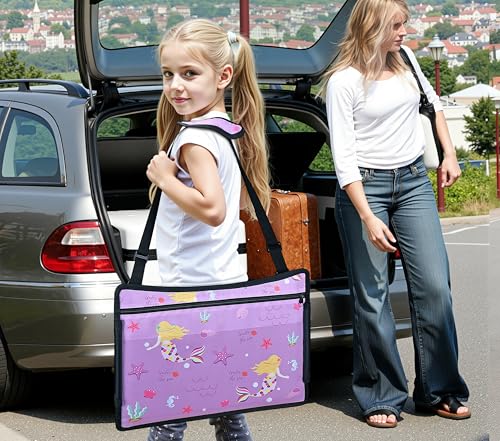 Kids Travel Tray for Car Airplane - Toddler Car Seat Table Tray, Road Trip Essentials for Boys & Girls, Carseat Lap Desk for Kids Road Trip Activities (Purple Mermaid) - color: Purple Mermaid