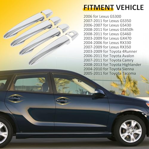 OCPTY 4PCS Door Handle Covers for 2008-2011 for Lexus GS450h/GS460,2003-2009 for Lexus GX470,2003-2009 for Toyota 4Runner,2006-2011 for Toyota Avalon Exterior Driver Side & Passenger Side Chrome