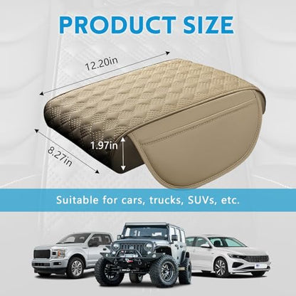 wuyaoyao Car Center Console Cover, 12.2"×8.27"×1.97" Leather Center Console Protector, Auto Armrest Pad with 2 Storage Pocket, Universal Armrest Cover Cushion for Most Cars, Trucks, SUVs (Beige) - color: Beige