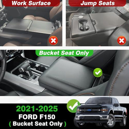 Muslogy Center Console Armrest Cover Fit for Ford F150 2021-2025 2026 Accessories, Comfort Armrest Pad Console Lid Cushion Vegan Leather 1-Inch Extra Thick(Bucket Seat ONLY) - size: 2) 21-25 |F150| Bucket Seat, +Thick