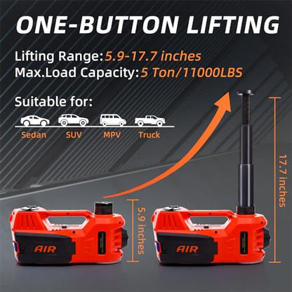 STANDTALL Electric Car Jack Kit 5 Ton 12V Electric Jack for Car with Impact Wrench and Tire Inflator Pump for SUV Sedan Truck Change Tires Garage Repair - color: Red Jack+Impact Wrench