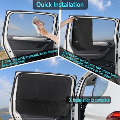 Car Sun Shade Side Window, 2 Pcs Blackout Car Window Shade for Baby Privacy with Storage Net Pockets Auto Curtains 7 Suction Cups for Heat/UV Protection Sun Block Covers - color: Black-2pcs