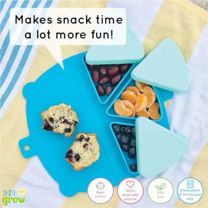 Silicone On-The-Go Snack Mat – Foldable Reusable Placemat with 3 Compartments and Lids – Travel-Friendly Baby and Toddler Snack Plate – Dishwasher Safe (Pebble) - color: Pebble