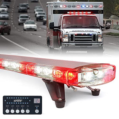 Xprite 48 Inch LED Rooftop Emergency Strobe Lights Bar w/Adjustable Mounting Brackets, Warning Flashing Lightbar for Security POV Rescue Tow Trucks Firefighter Ambulance First Responder - White Red - color: White Red