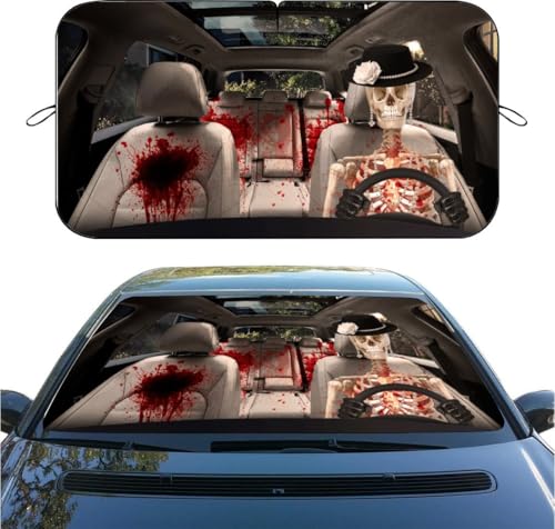 Gothic Skeleton Car Windshield Sun Shade, Foldable Reflective Sunshade for Front Window, UV & Heat Blocking, Interior Protector, Universal Fit for SUV Sedan Truck, 59" x 31.5" - color: color 2