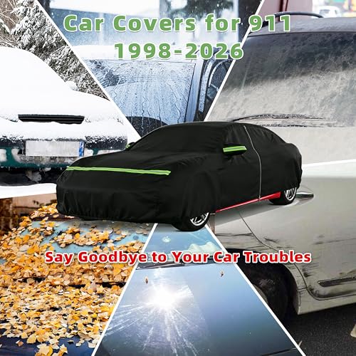 Car Cover for Porsche 911 1998-2026, Custom Fit Waterproof All Weather Full Car Cover, Windproof Outdoor Cover with Driver-Side Zipper Door - size: for Porsche 911