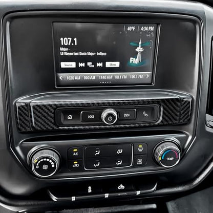Car Radio Sticker Carbon Fiber Decal Cover Interior Trim for Chevrolet Silverado/GMC Sierra 1500 2500HD 3500HD 2014-2018 Accessories - color: Radio