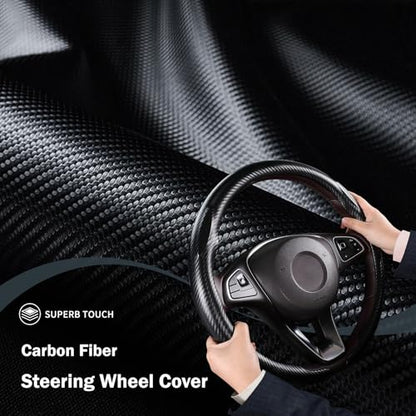 Carbon Fiber Steering Wheel Cover, Thin Steering Wheel Cover Protector Universal Car Steering Wheel Accessories, Matte Black - color: A matte black