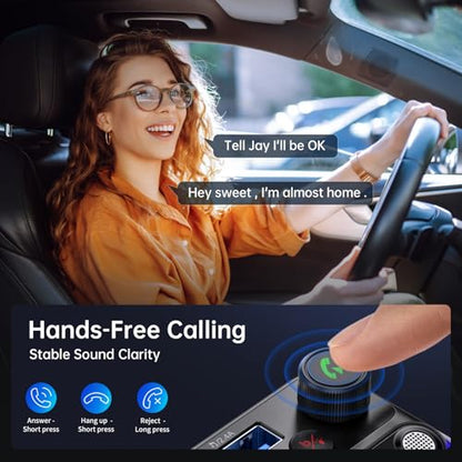 Syncwire Bluetooth 5.4 FM Transmitter Car Adapter 42W [Light Switch] [Stronger Dual-mic] [HiFi Bass Sound] [Fast Charging] Wireless FM Radio Music Adapter Hands-Free Calling Support USB Drive, Silver - color: Silver