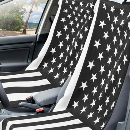 Hahafelt 2 Pack Car Seat Towel Covers with Storage Bag, 63 x 32 Inch Universal Non Slip Waterproof Sweat Protector for Car Truck, Gym Swimming Running, Machine Washable (Black White American Flag) - style: Black White American Flag