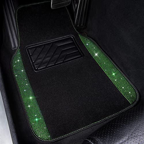CAR PASS Shining Rhinestones Carpet, Bling Crystal Diamond Sparkly Glitter Car Floor Mats with Anti-Slip PVC Heel Pad Automotive Universal for SUV,Sedan,Car,Van,4pcs for Girl Women Green Diamond - color: Green Diamond