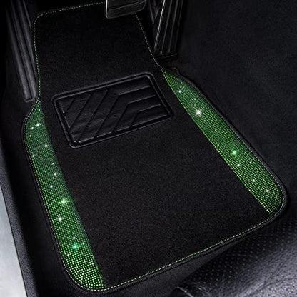 CAR PASS Shining Rhinestones Carpet, Bling Crystal Diamond Sparkly Glitter Car Floor Mats with Anti-Slip PVC Heel Pad Automotive Universal for SUV,Sedan,Car,Van,4pcs for Girl Women Green Diamond - color: Green Diamond