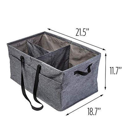 Honey-Can-Do Heavy Duty Large Collapsible Trunk Organizer with 3 Dividers, Exterior Pockets & Carrying Handles | Cargo Storage Bin for SUV, Truck, Groceries & Tools