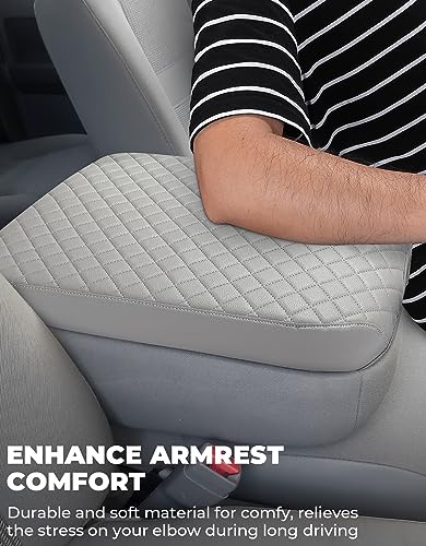ISSYAUTO Center Console Cover Compatible with 2002-2012 Ram 1500 2500 3500 Jump Seat Console, Leather Armrest lid Cover Arm Rest Covering for Car, Durable Middle Console Cover, Gray