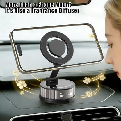 Magnetic Car Phone Holder with Fragrance Diffuser, 360° Rotatable Universal Mobile Phone Mount Compatible for MagSafe iPhone 17/16/15/14/13/12 and More(Dark Gray)