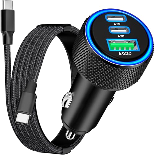 [Apple MFi Certified] iPhone 17 Car Charger, Rombica 3-Port 67W USB-C&USB-A Car Cigarette Lighter PD/QC Fast Car Charge with Type-C Braided Cord for iPhone 17/17 Pro Max/16 Pro/15/Galaxy S26/S25/Pixel - color: Jet Black