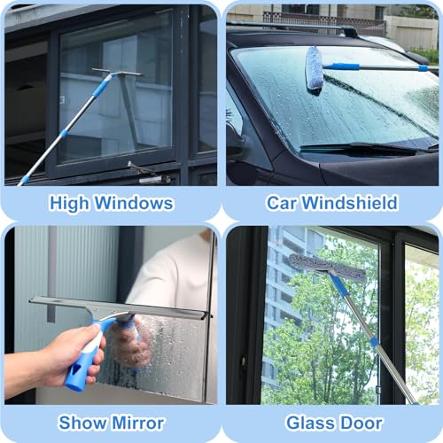 Mitclear 77'' Professional Squeegee Window Cleaner Tool with Extension Pole, Car Windshield Cleaning Kit with Long Handle, Window Washing Equipment for Indoor Outdoor Windows & Car Glass - size: 6.5 Feet
