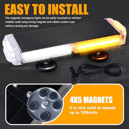 LED Strobe Flashing Light Bar, High Intensity 78 LED Emergency Beacon Hazard Caution Safety Warning Light Bar with Magnetic for Trucks Vehicles Car Roof ATV RV Van, Waterproof(Amber&White) - color: Amber&White