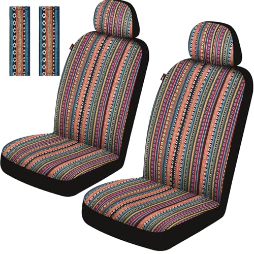 Baja Saddle Blanket Car Seat Covers Front Set, Washable Breathable Striped Woven Cloth Seat Covers for Cars, SUV, Truck, Airbag Compatible(Orange) - color: Orange, size: Front Set