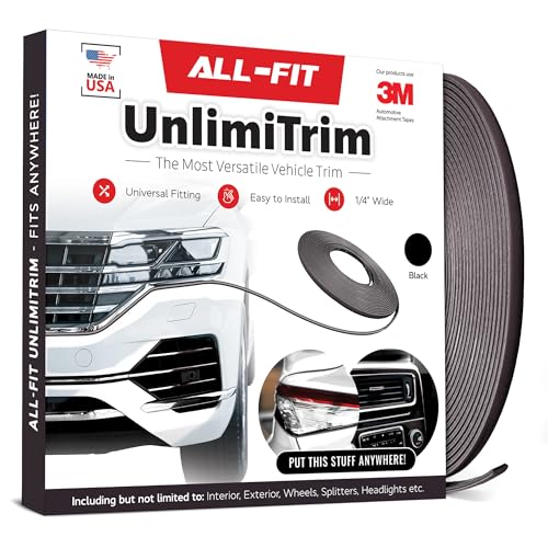 All-Fit Automotive UnlimiTrim – Universal Decorative Exterior and Interior Trim – Easy-to-Install Anywhere Automotive Exterior Accessories (0.25” W x 120” L, Black) - color: Black