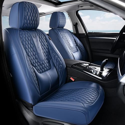 Coverado Front Seat Covers, Car Seat Covers Front Seats, Nappa Leather Seat Covers for Cars, Waterproof Seat Covers with Lumbar Support Universal Fit for Most Cars SUV Trucks (Front, Blue) - color: A/Blue, size: Front