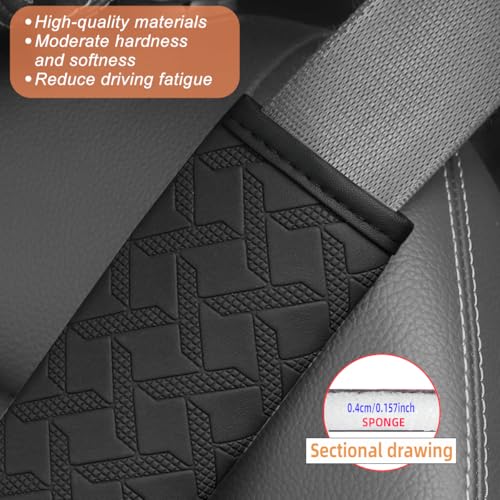 2PCS Car Seatbelt Cover, 9.05 Inches Soft Leather Vehicle Safety Seat Belt Strap Cushion, Comfortable Auto Shoulder Neck Chest Protection Pads Accessories, Extremely Long (Black) - color: Black/9 inches