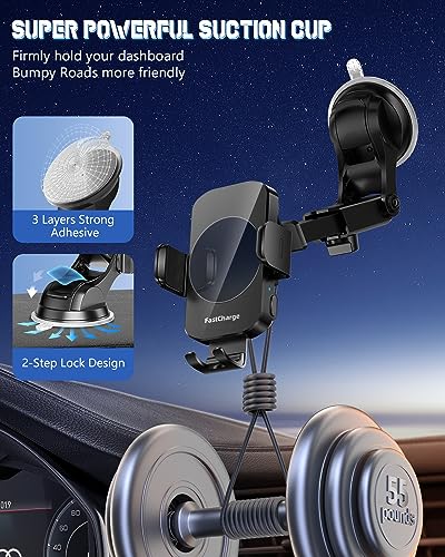 Wireless Car Charger, Fast Charging Phone Holder 3 in 1 Phone Mount Auto Clamping Car Accessories Compatible with iPhone 17 16 15 14 13 12 11 Xs XR, Samsung S23 Ultra S22 S21 S20/S10+ S9+ Note 9 - color: Black