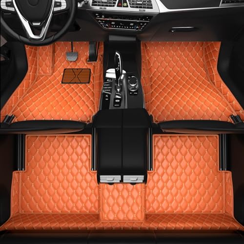 All-Weather car Floor MATS-Suitable for 99% of car Models,Leather car mat, offering Personalized Embroidery and Multiple Color Options,Provide Protection for car Rug (Orange) - color: Orange