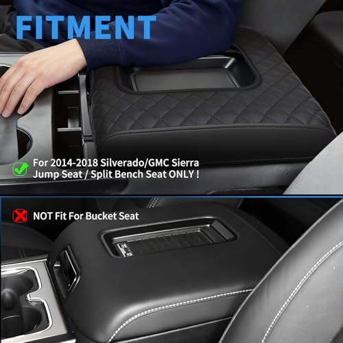 Center Console Cover Compatible with Silverado/Sierra 2014-2018 with 40/20/40 Jump Seat, Premium Leather Armrest Cover Pad, Car Middle Console Cover (ONLY for Split Bench Seat Console) - size: 2014-2018 Silverado/Sierra (Bench Seat Console)
