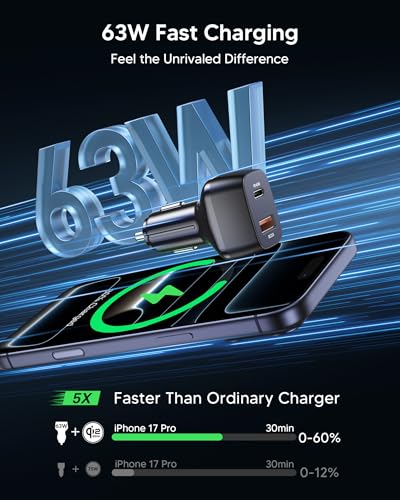 Qi2.2 25W MagSafe Car Mount Charger, [Phone Cooling Fan＆RGB Lights] Wireless Car Charger with 78+LBS Vacuum Suction, 360°Rotatable Magnetic Car Phone Holder with 63w Adaper for iPhone 17-12 Series