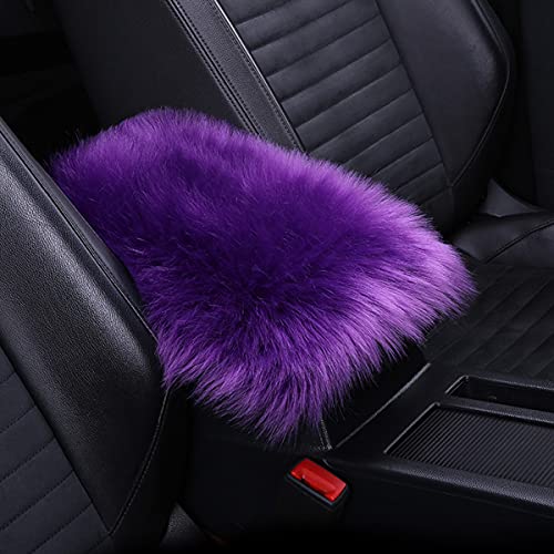 8sanlione Center Console Cushion Pad/Cover, 11.4"x7.4" Furry Armrest Cover for Cars, Vehicles, SUVs, Premium Sheepskin Wool, Car Interior Accessories for Women(Purple) - color: Purple