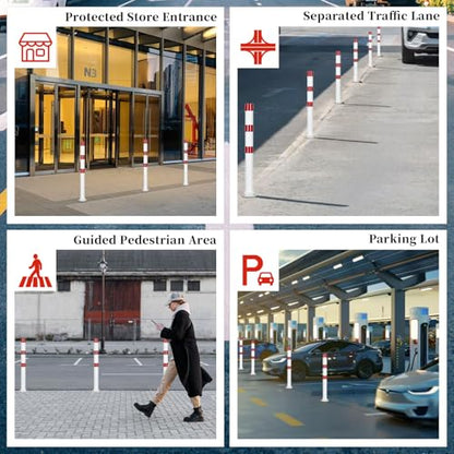 Safety Bollard (32 inch) with Reflective Bands – Heavy-Duty Steel Parking Post, 2 inch Diameter, Includes Anchor Bolts, White/Red - color: White-1 Pack