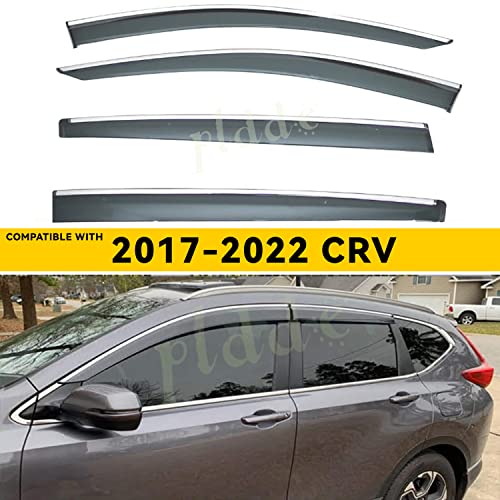 Window Visors Compatible with 2017-2022 Honda CRV CR-V Smoke Tint with Chrome Trim Outside Mount Tape On/Clip On Style PMMA Sun/Rain Guard Vent 4pcs - size: 17-22 CRV