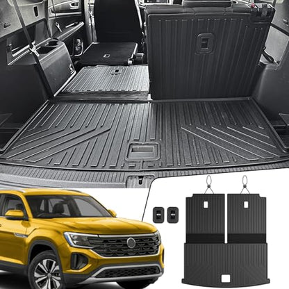 Cargo Mat with Backrest Mats for Volkswagen VW Atlas 6/7 Seats 2018-2025 2026 Car Mat Accessories(Not Fit Cross Sport), All Weather TPE Trunk Cargo Liner(Cargo Mat with Backrest Mats) - style: Cargo Mat with Backrest Mats