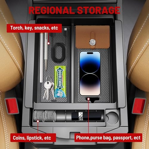 RED WOLF Center Console Organizer Tray for 2010-2024 Toyota 4 Runner Armrest Box Secondary Storage with Notched Edge Preserved Hole for Charging Cable Exactly Match Car Armrest