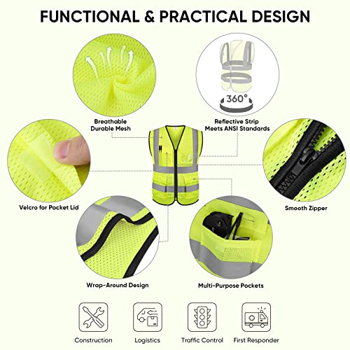 TICONN Reflective Safety Vest High Visibility Class II Mesh Vest for Women & Men Meets ANSI Standards - color: Yellow, size: Large