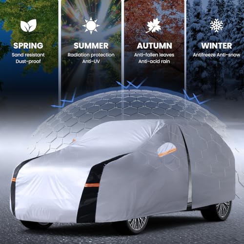 Full-Size SUV Car Cover Waterproof All Weather, 10 Layers Outdoor Car Covers for Automobiles - Sun & Rain Protector Full Exterior Covers. Custom Fit Suburban, GMC Yukon XL, Cadillac Escalade, etc - size: S5 Fit SUV/Jeep 211"-230" (See Size Chart)