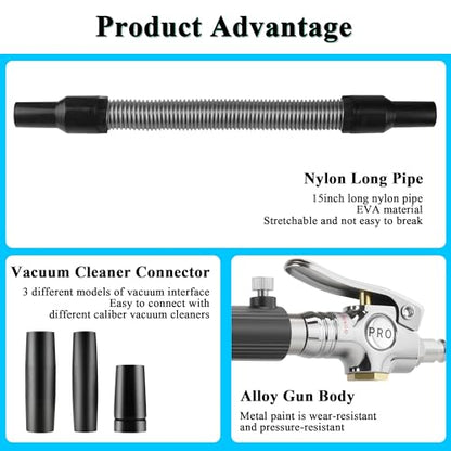 GOCCIDA 2IN1 Car Interior Detailing Air Blow Gun & vacunm Gun with Adjustable Air Flow Nozzle,Cleaning Gun Quickly Blasts Dirt and Dust from Surface Works with Air Compressor(Upgrade Rotate Tube) - color: silver