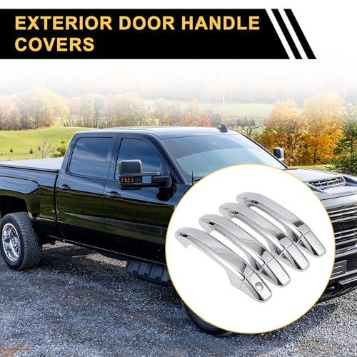 4pcs Exterior Door Handle Cover Car Door Handle Protector for Chevrolet Silverado 1500 2014-2024 Car Door Handle Protector without Keypad ABS Chrome Silver Tone