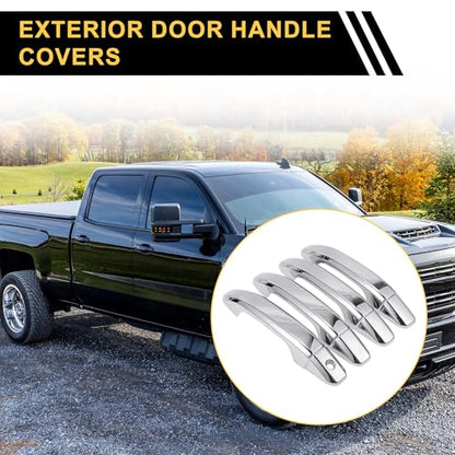 4pcs Exterior Door Handle Cover Car Door Handle Protector for Chevrolet Silverado 1500 2014-2024 Car Door Handle Protector without Keypad ABS Chrome Silver Tone