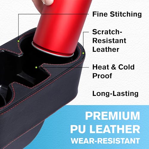 IOKONE Car Cup Holder, Auto Cup Drink Holders，Multifunctional Auto Front Seat Organizer with PU Leather Cover, Gap Filler Storage Box Coin Bucket Console Side Pocket Cell Mobile Phone Holder (Black) - color: Black